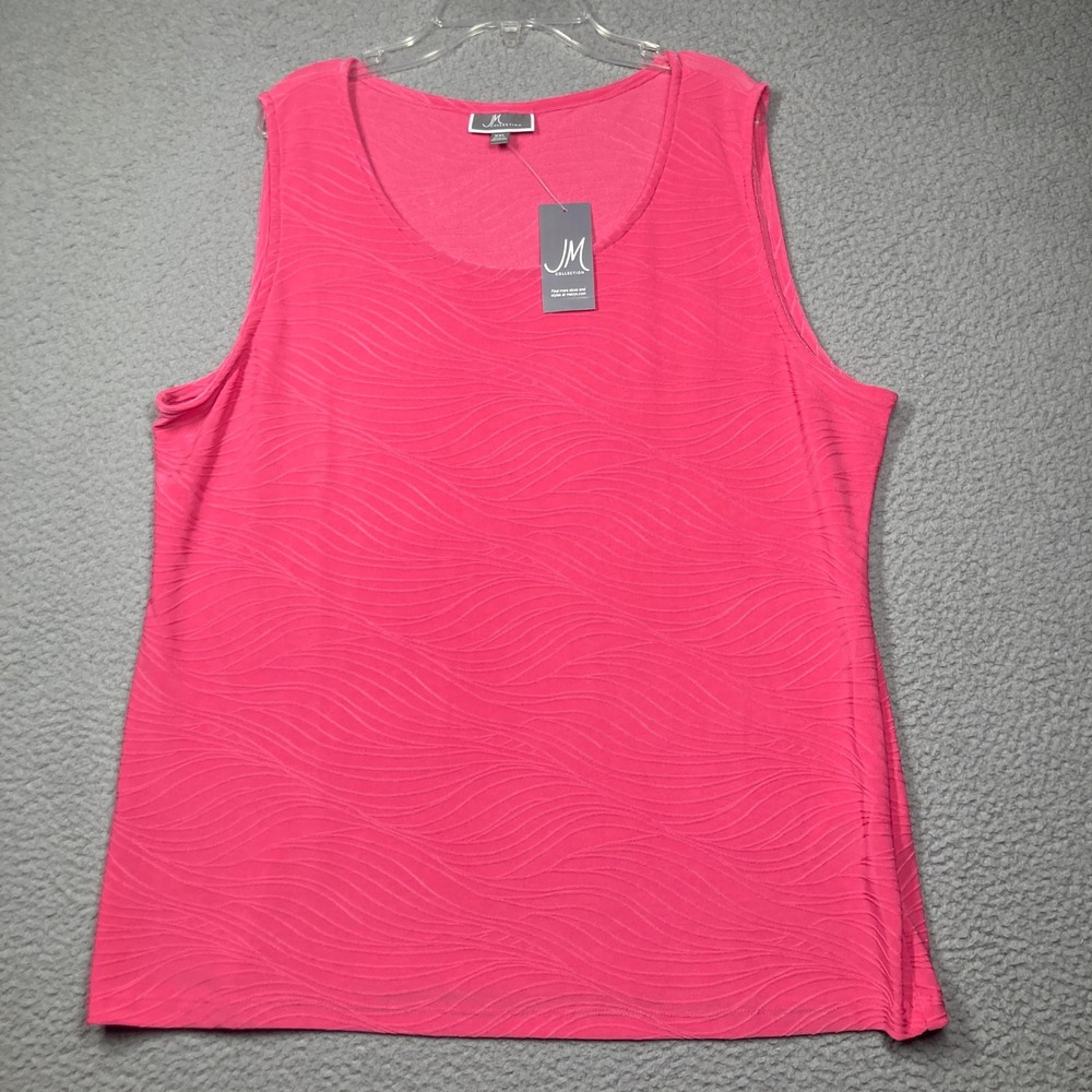 JM Collection Tank Top Women XXL Pink Steel Rose Jacquard Wavy Sleeveless NEW